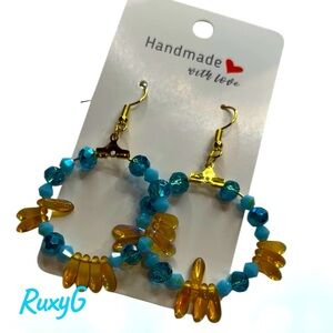 502. Blue and yellow Beaded Hoop Earrings